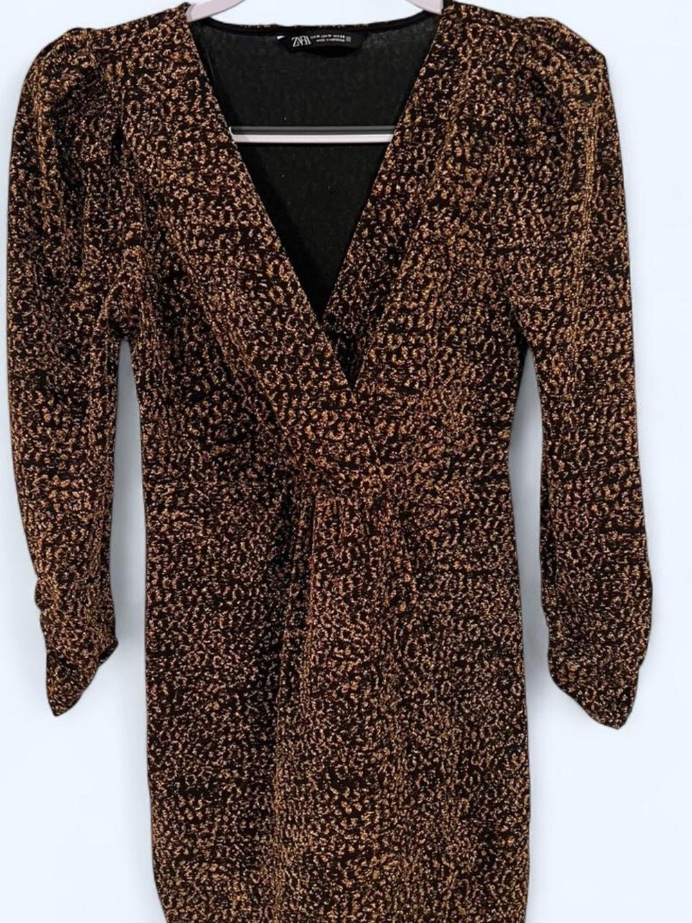 Zara Brown and Black Metallic Wrap Dress